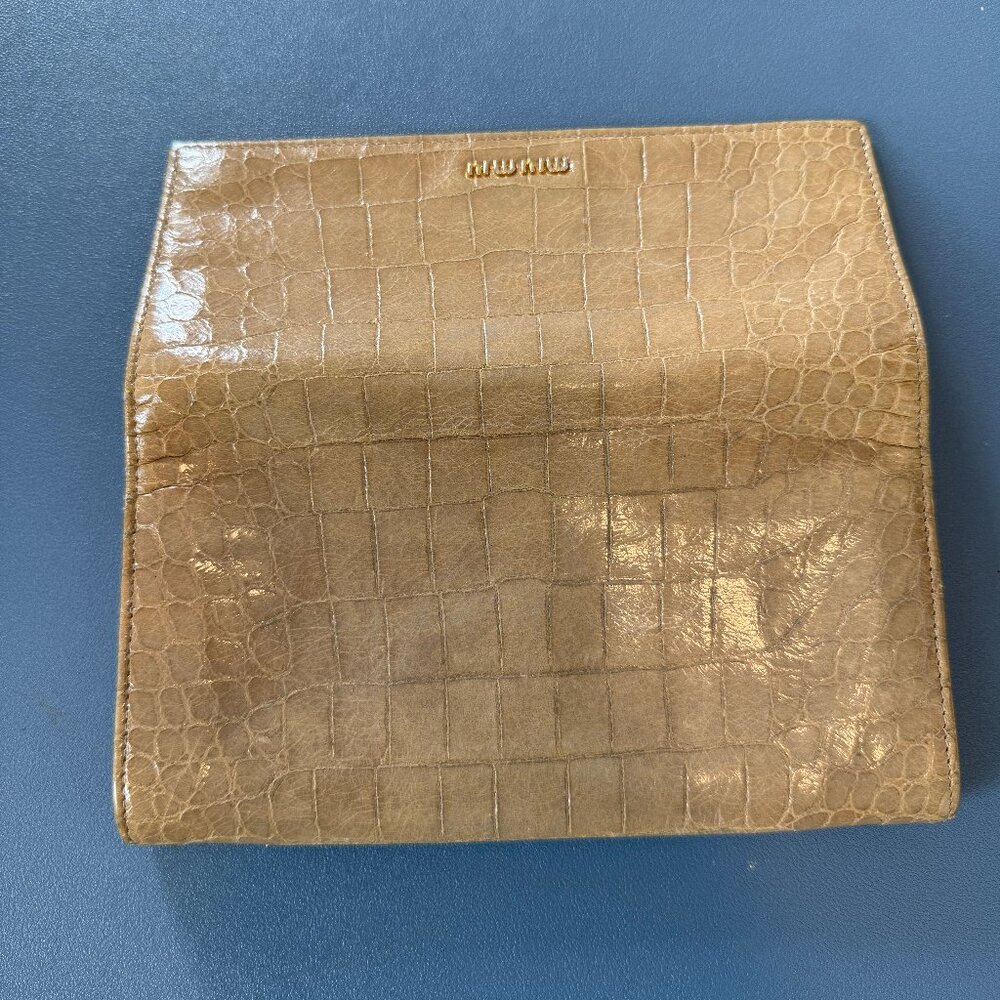 Miu Miu Croc Embossed Tan Long Wallet - image 3